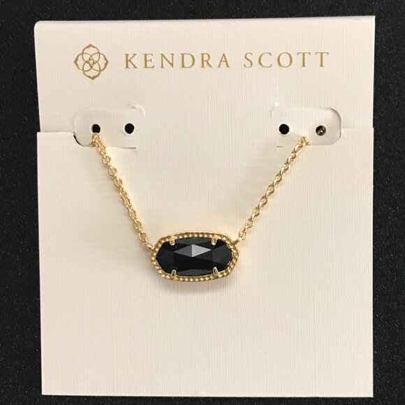 Kendra Scott Elisa Gold Tone Short Pendant Necklace in Black Glass - Picture 1 of 2